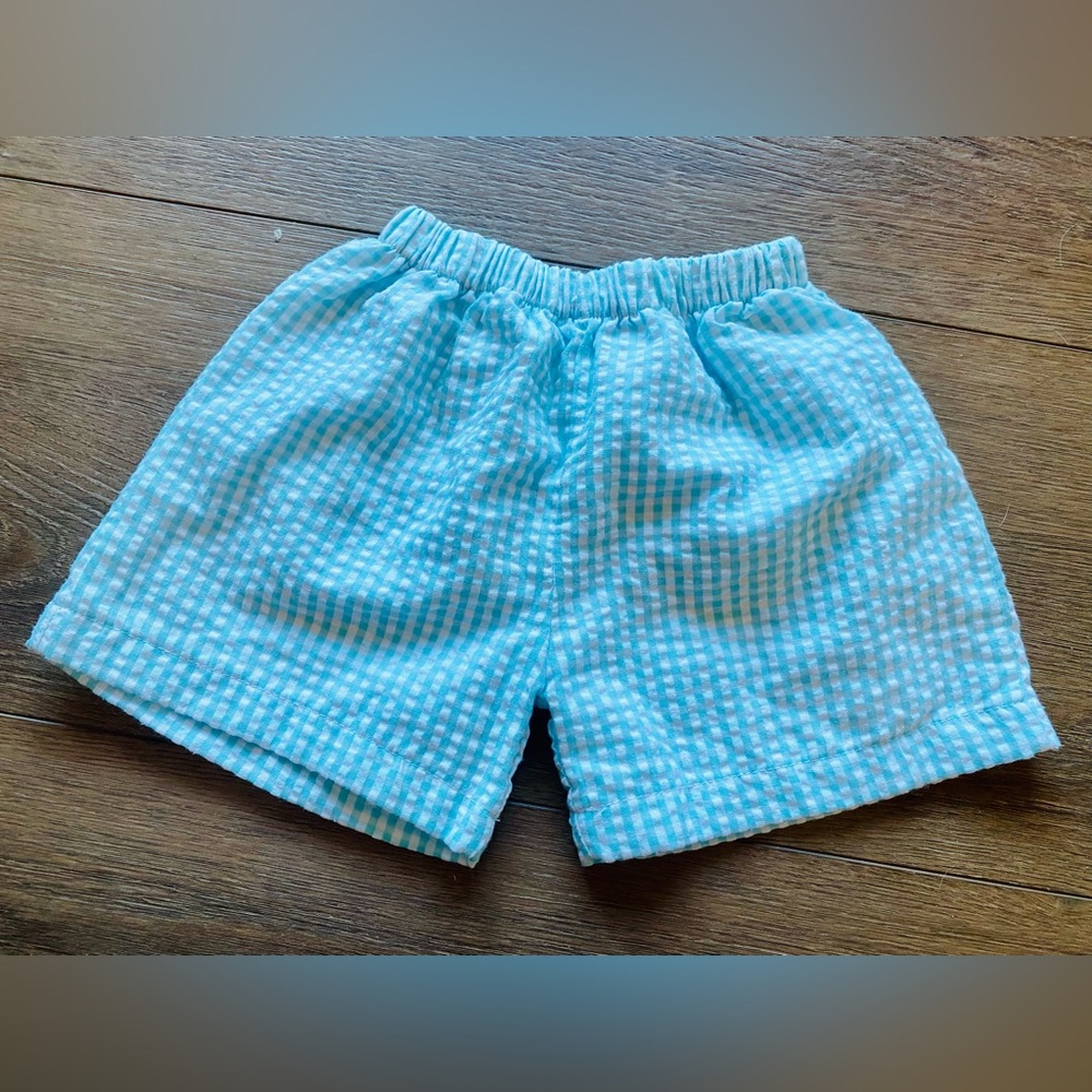 3T light blue plaid cotton Seersucker Shorts Blanko Boutique